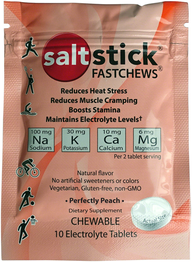 Saltstick Fastchews Chewable Electrolyte Tablets POP: Box of 12 Packets, Perfectly Peach