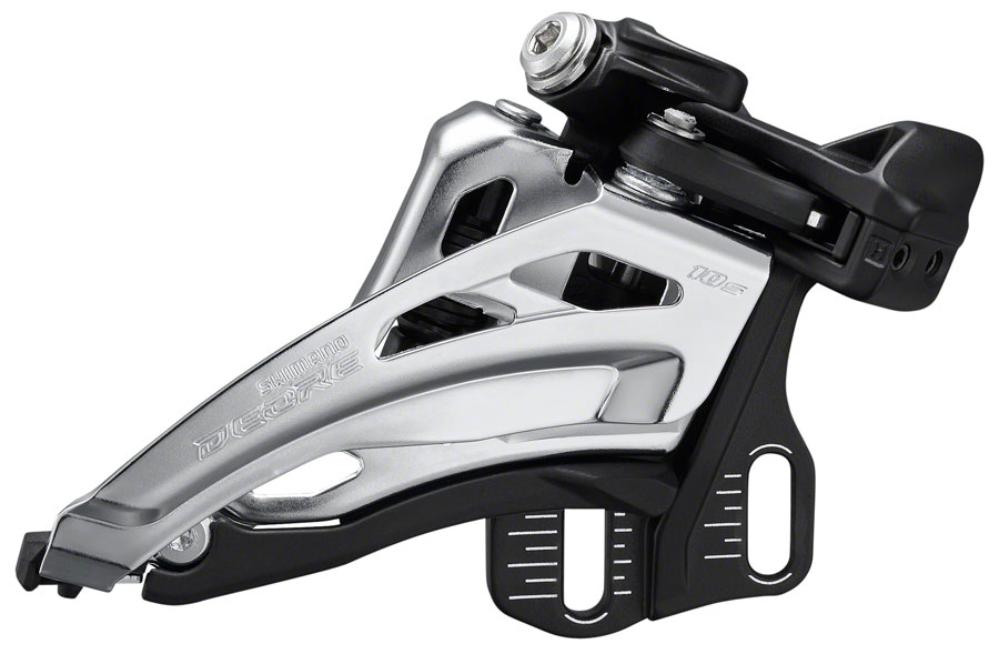 Shimano Deore FD-M4100-E Front Derailleur - 10-Speed, Double, Side Swing, Front Pull, E-Type Mount, Silver/Black 