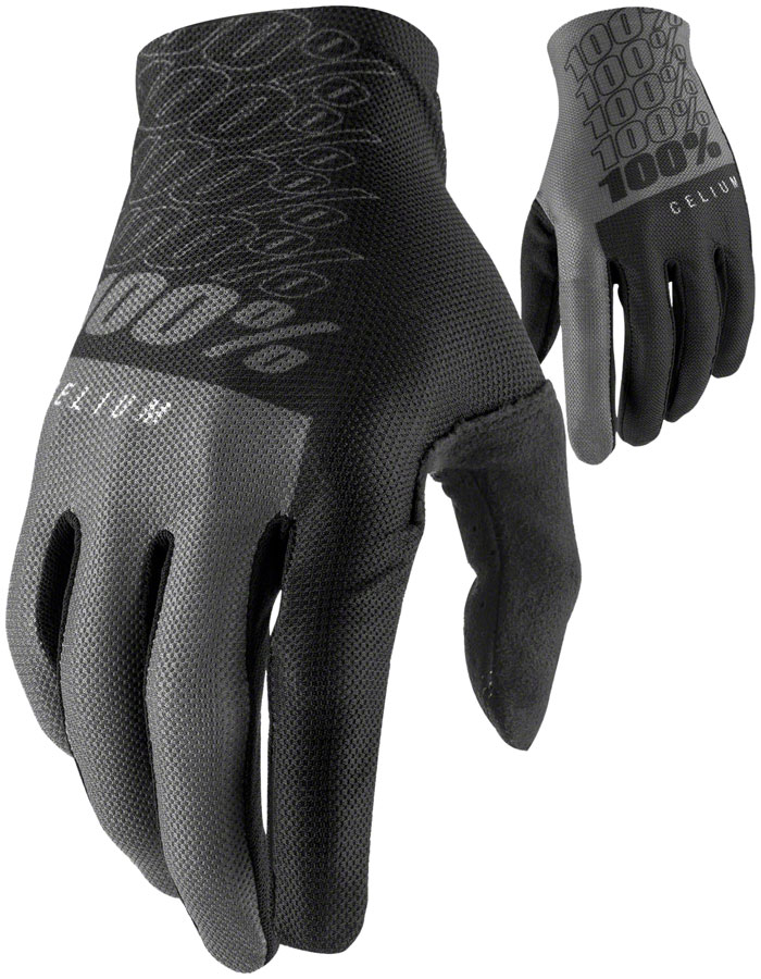 100% Celium Gloves - Black/Gray, Full Finger, Men's, Large 