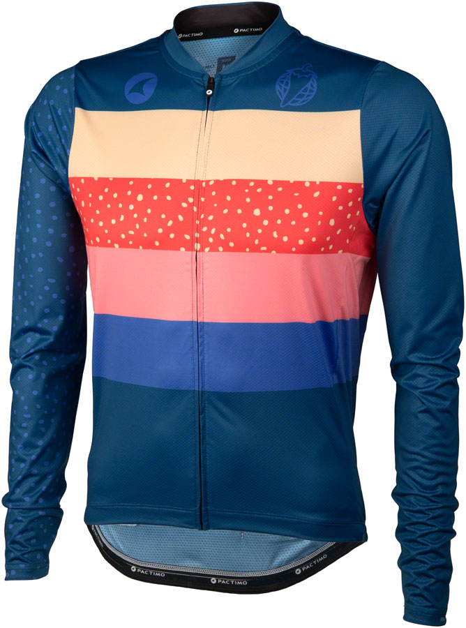 Salsa Team Polytone Men's Long Sleeve Jersey - Dark Blue, w/ Stripes, Medium 