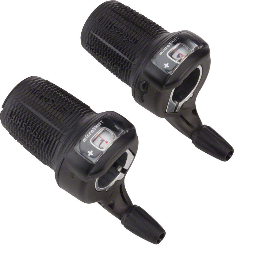 microSHIFT DS85 Twist Shifter Set, 9-Speed, Triple, Optical Gear Indicator, Shimano Compatible 