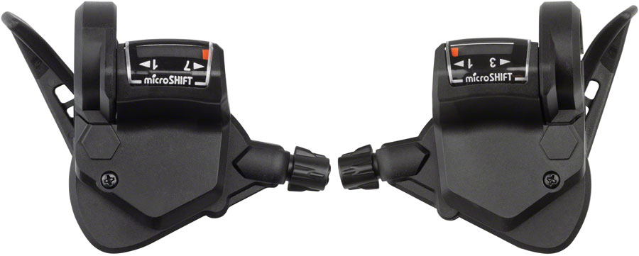 microSHIFT TS38 Thumb-Tap Shifter Set - 7 Speed, Triple, Optical Gear Indicator, Shimano Compatible 
