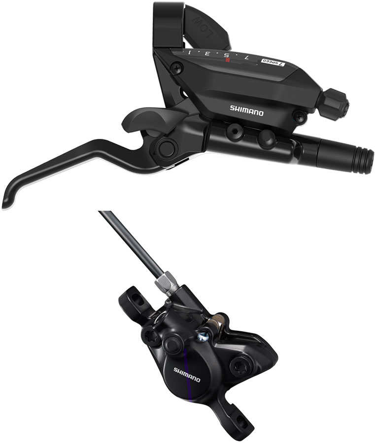 Shimano ST-EF515-7R EZ Fire Plus Shift/Brake Lever with BR-MT200 Disc Brake Caliper - Right/Rear, 7-Speed, Post Mount, 2-Piston,  Black