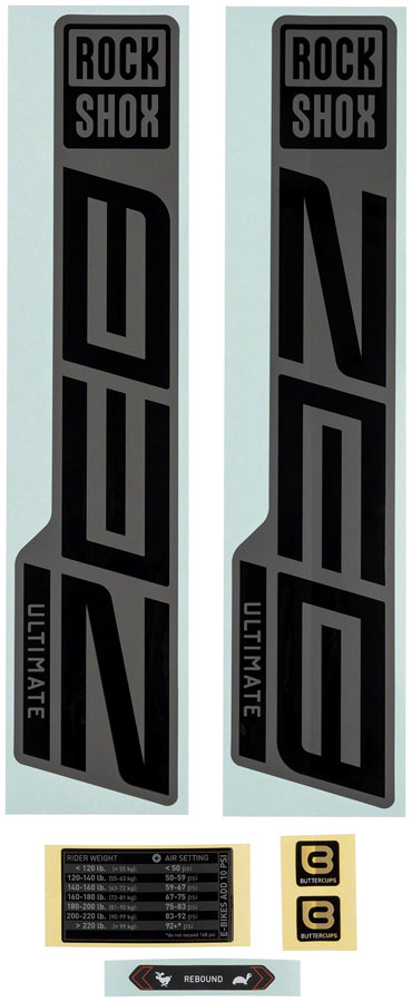 RockShox Fork Decal Kit - ZEB Ultimate Flight Attendant, 27.5"/29", Matte Silver Foil For Gloss Black (2023)