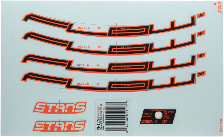 Stan's Flow CB7 Rim Decal - 27.5", Orange, Set 