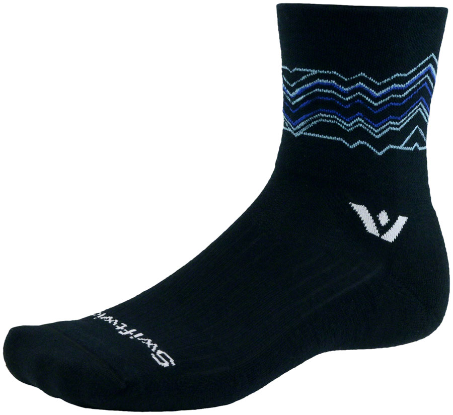 Swiftwick Pursuit Quarter Crew High Socks - 4", Black/Blue, Large