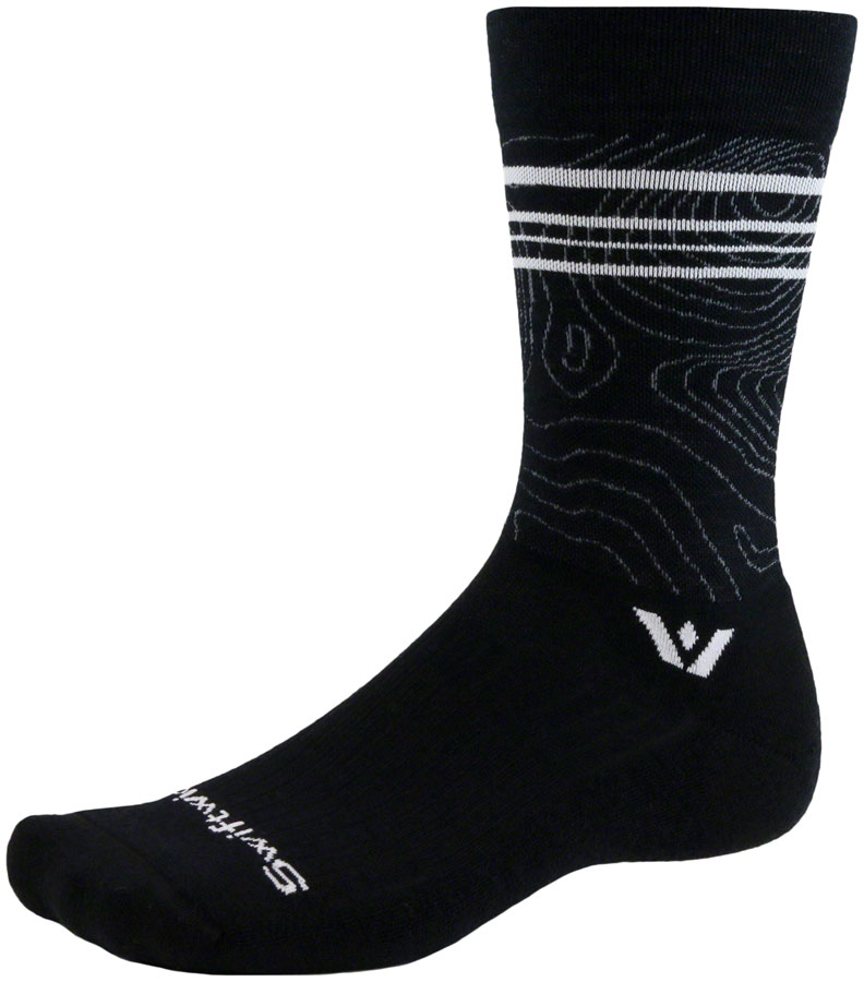 Swiftwick Pursuit Crew Socks - 6", Topographic Black, X-Large