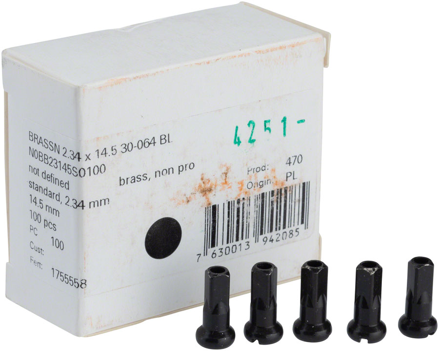 DT Swiss Standard Brass Nipples: 2.34 x 14.5mm, Black, Box of 100